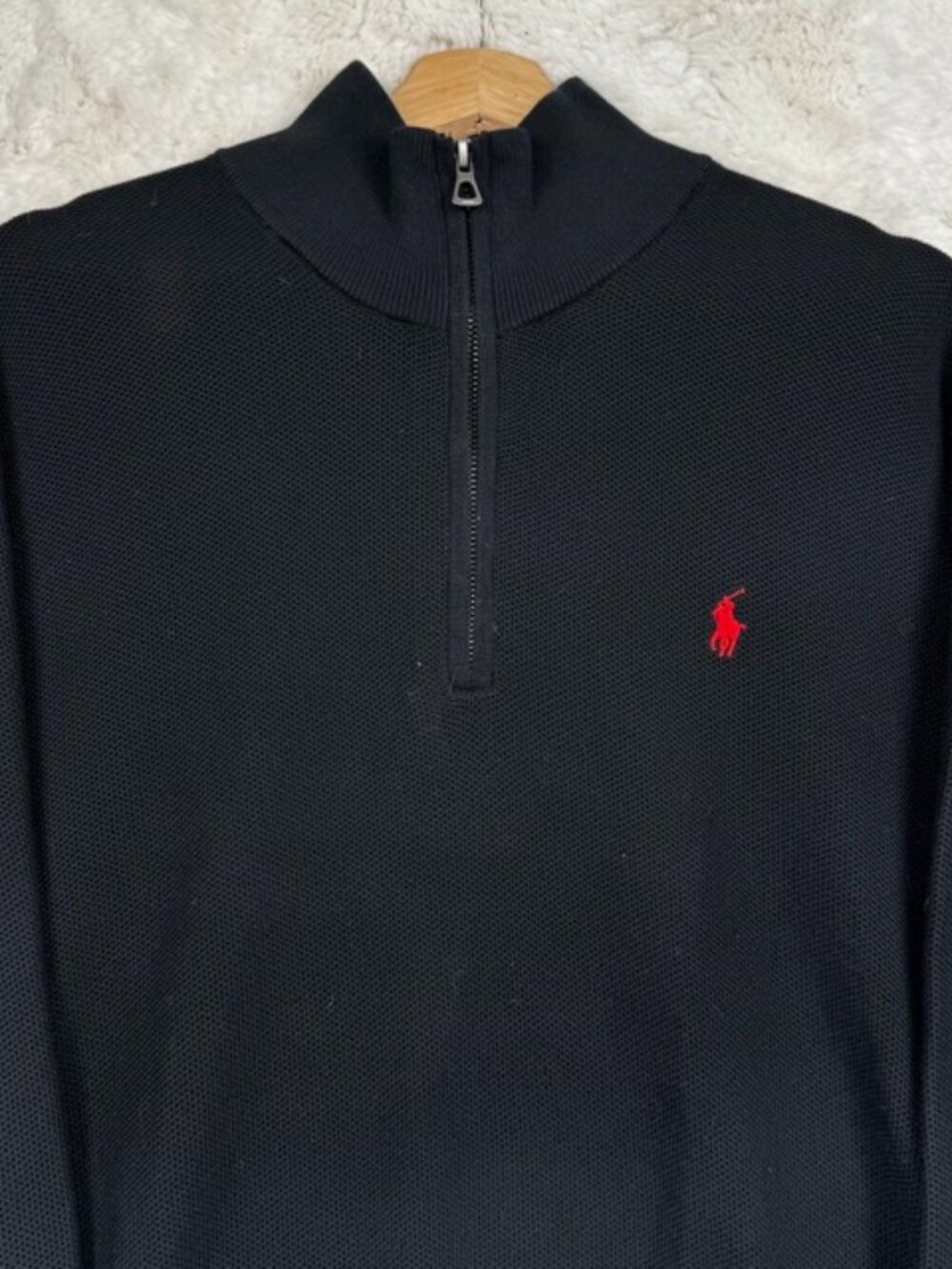 Polo Ralph Lauren Sweater Men's L 1/4 Zip Pima Cotton Pullover Jumper Black